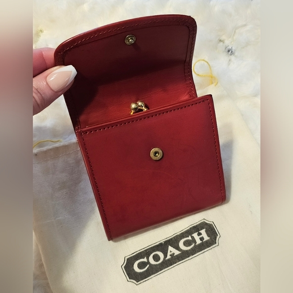 Vintage Coach Water Buffalo Leather Kisslock Wallet / French Purse ( Red ) - Picture 9 of 14